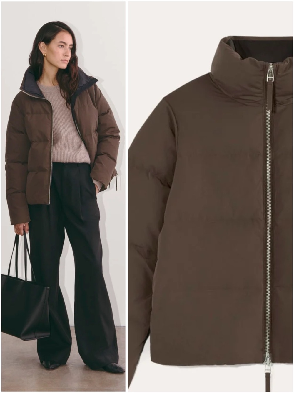 Everlane The Puffer Bomber Earth Brown Recycled Down Jacket Womens Medium NWT